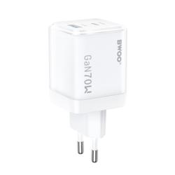BWOO GaN -sein&auml;laturi CDA224 QC 70W 1 x USB 1 x USB-C, valkoinen