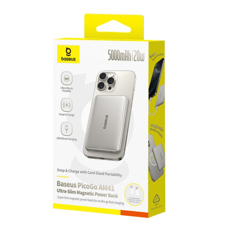 Baseus PicoGo AM41 Cardtype Magnetic power bank 20W 5000mAh Natural Titanium