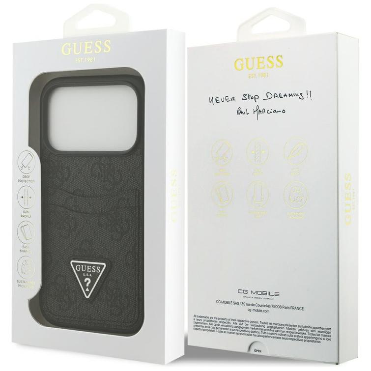 Guess 4G Double Card Triangle -suojakuori iPhone 17 Prolle, musta