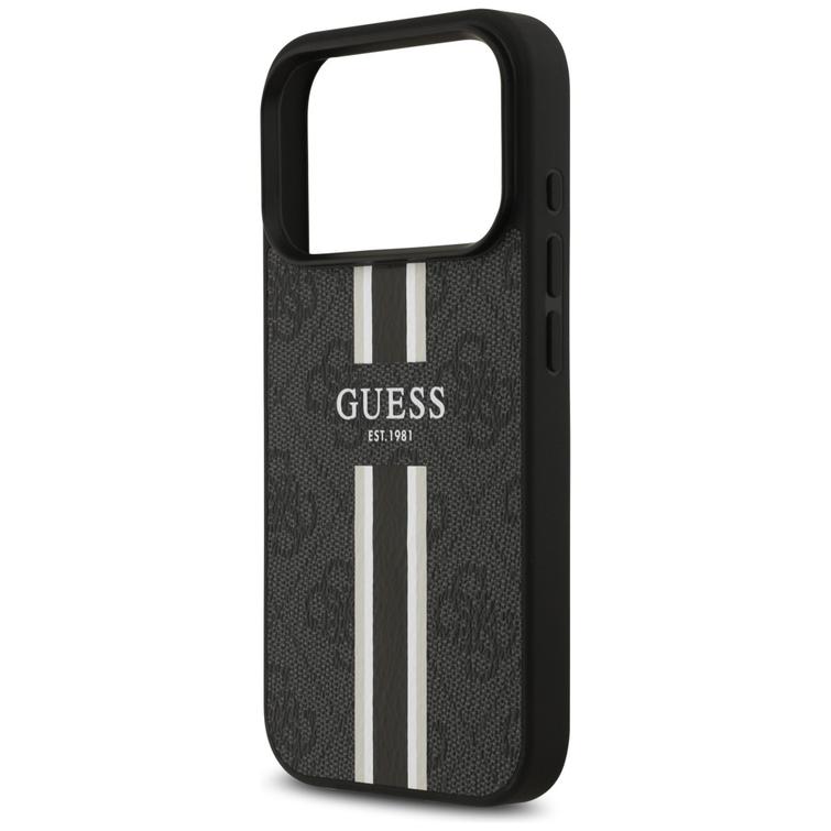 Guess 4G Printed Stripes MagSafe -suojakuori iPhone 17 Prolle, musta