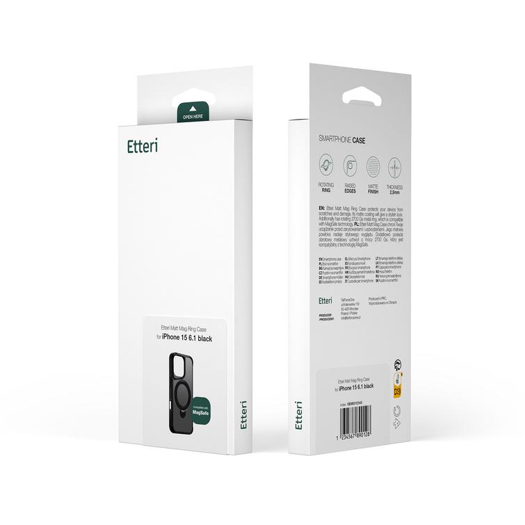 Etteri Matt Mag Ring suojakuori iPhone 16 Plus 6,7" mustalle