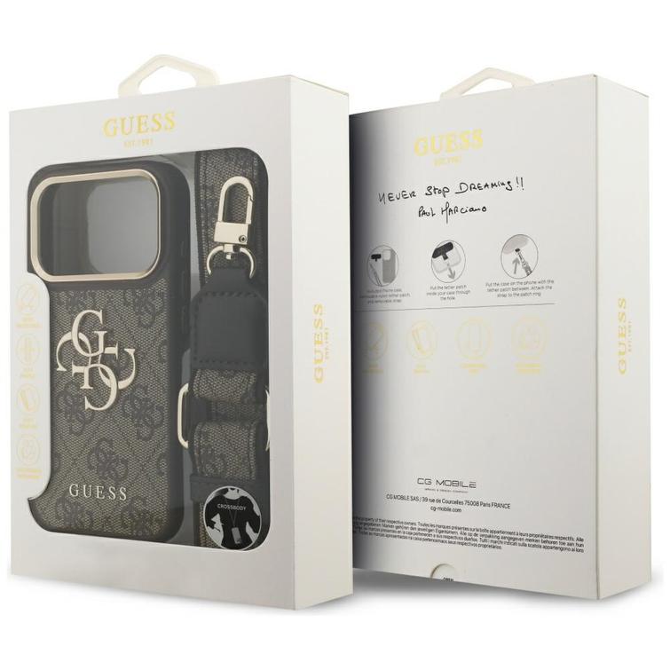 Guess 4G Big 4G Classic Logo Big Strap Metal Buttons -suojakuori iPhone 17 Prolle, ruskea