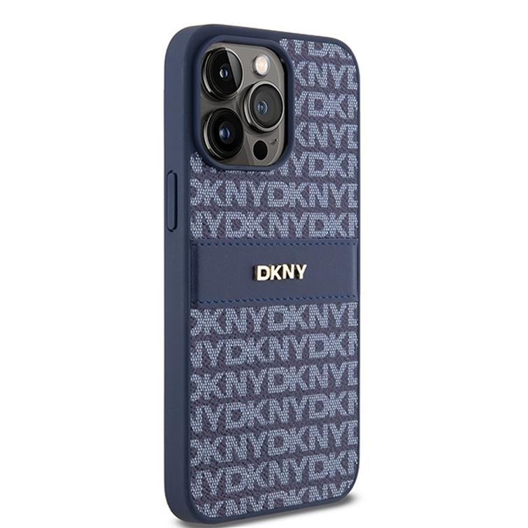 DKNY iPhone 15 Pro Max 6,7" -puhelimen suojakuori DKHCP15XPRTHSLB, musta, HC Magsafe -kuvioitu pu-suojakuori pinotulla logolla.