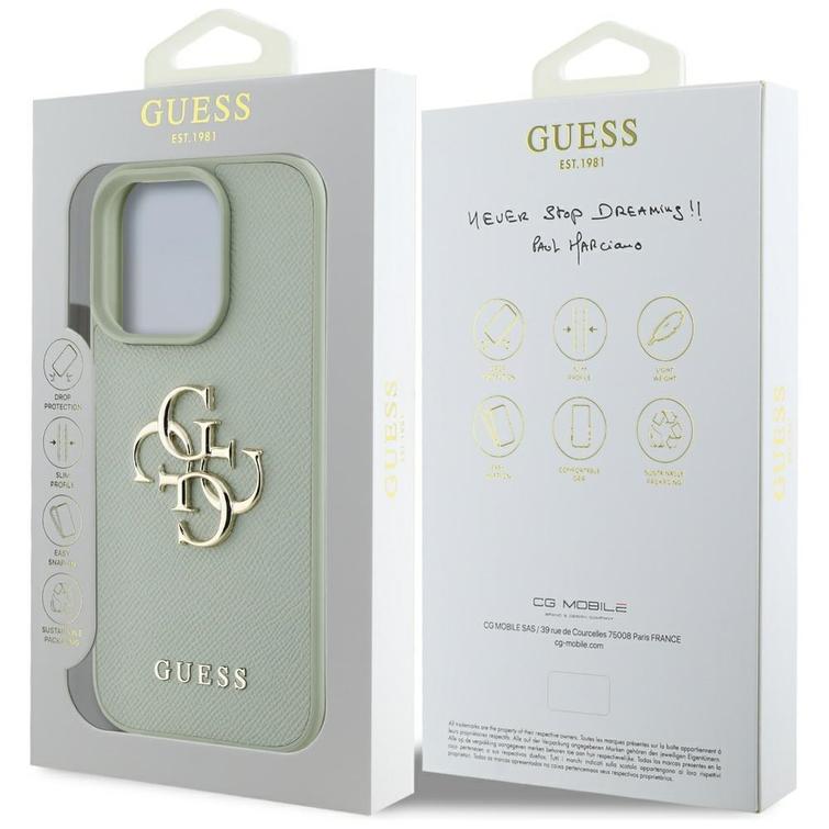 Guess Hardcase PU Grained Big 4G and Classic Logo -suojakuori iPhone 16 Pro 6,3":lle, vihreä