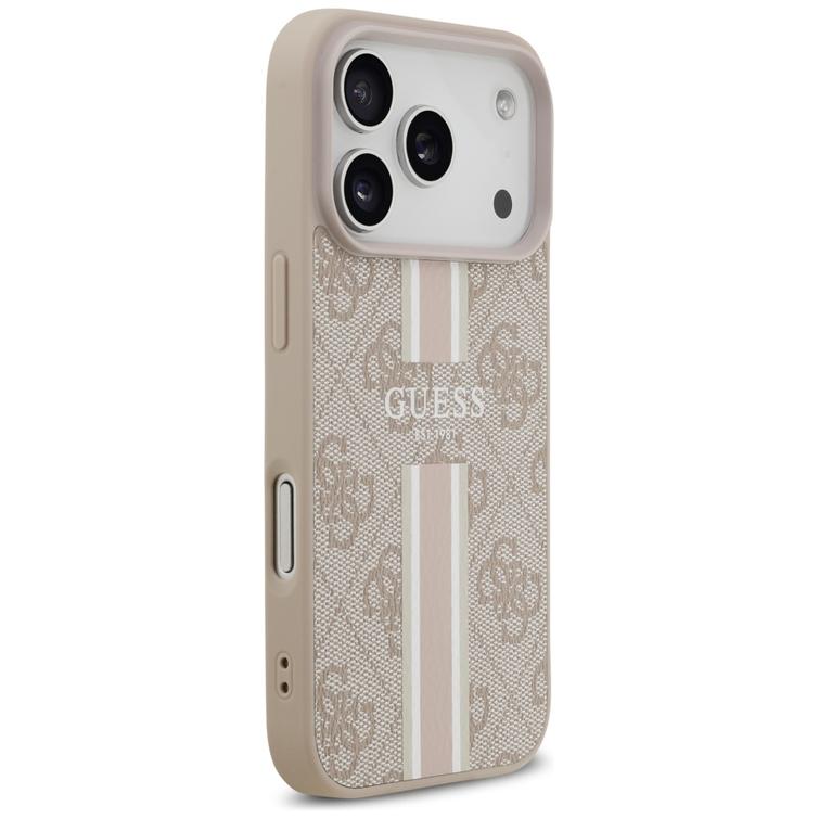 Guess 4G Printed Stripes MagSafe -kotelo iPhone 17 Prolle, pinkki