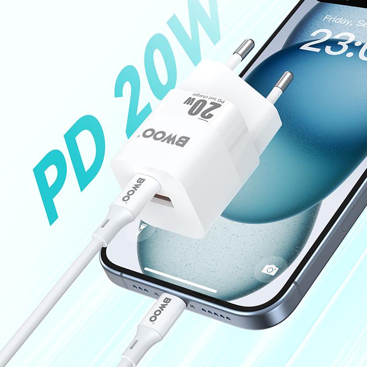 BWOO CDA156 PD -seinälaturi 1x USB-C 1v USB 20W valkoinen