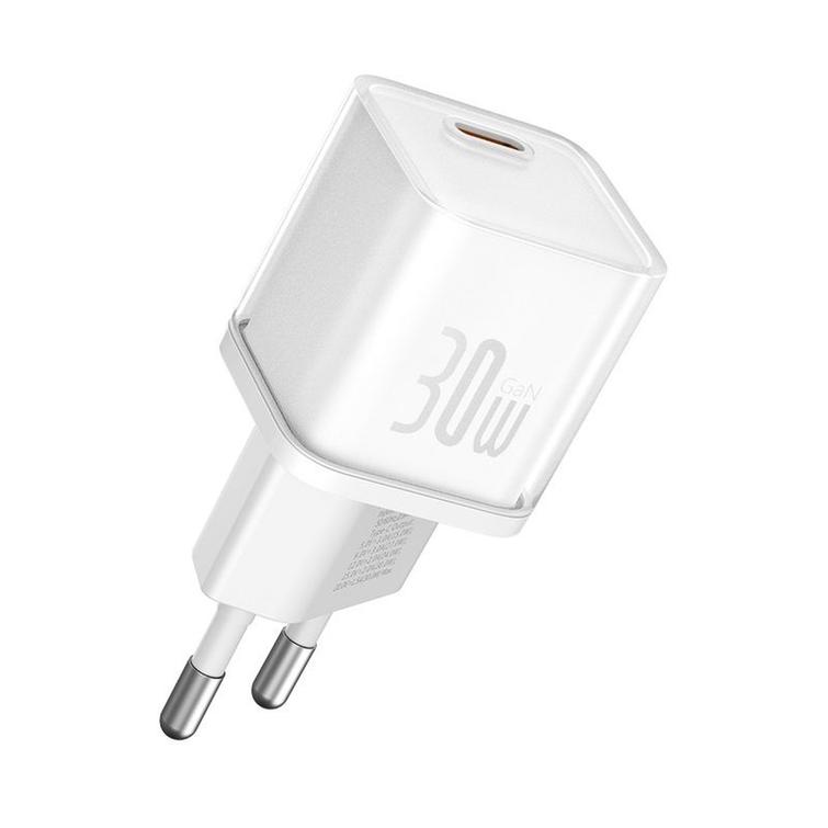 Baseus sein&auml;laturi GaN5 Mini PD 30W 1x USB-C kuunvalkoinen