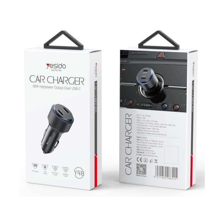 YESIDO CAR CHARGER Y48 PD 60W 2xUSB-C BLACK