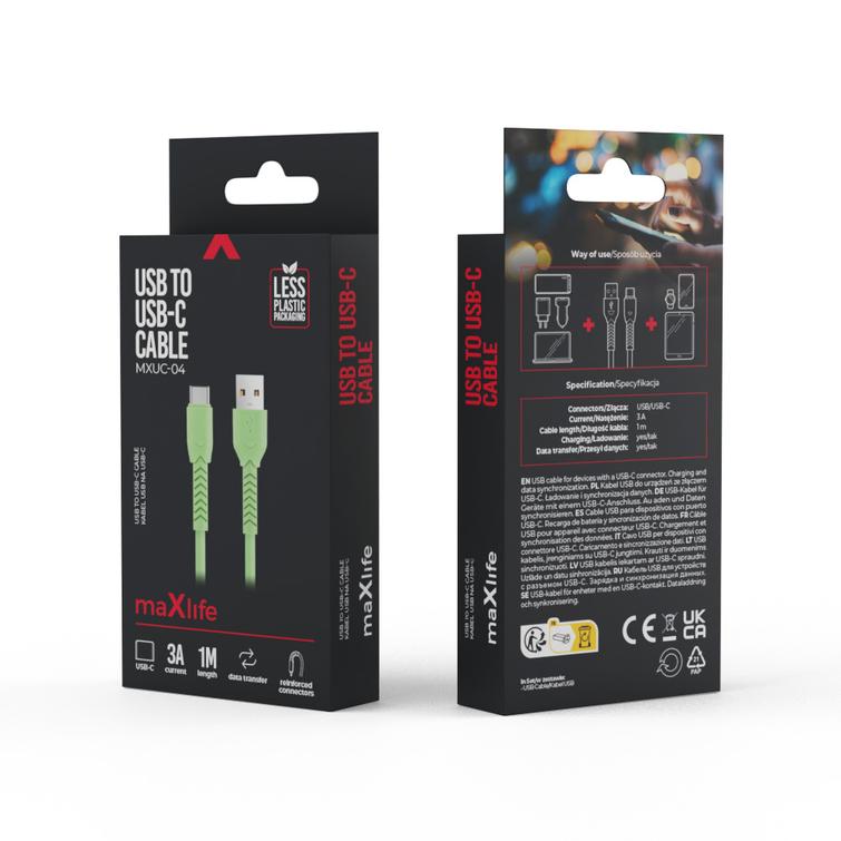 Maxlife MXUC-04 kaapeli USB - USB-C 1,0 m 3A vihre&auml;