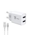 T-PHOX WALL CHARGER POCKET SERIES 2xUSB TCC-224 12W + USB-C CABLE WHITE