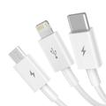 Baseus-kaapeli 3in1 Superior USB - Lightning + USB-C + microUSB 1,5 m 3,5A valkoinen