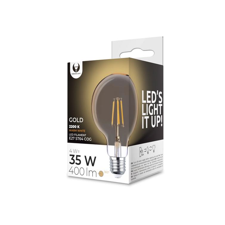 LED-lamppu filamentti E27 G95 4W 230V 2200K 400lm COG kulta Forever Light