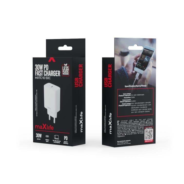 Maxlife MXTC-10-30C PD QC laturi 1x USB-C 30W valkoinen