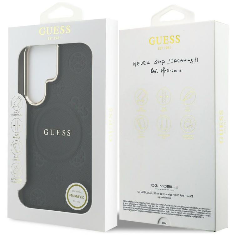 Guess case Saffiano Peony Embossed Ring MagSafe for Samsung Galaxy S26 Ultra black
