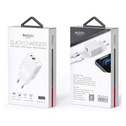 YESIDO WALL CHARGER YC32 PD 20W QC3.0 USB-A+C WHITE