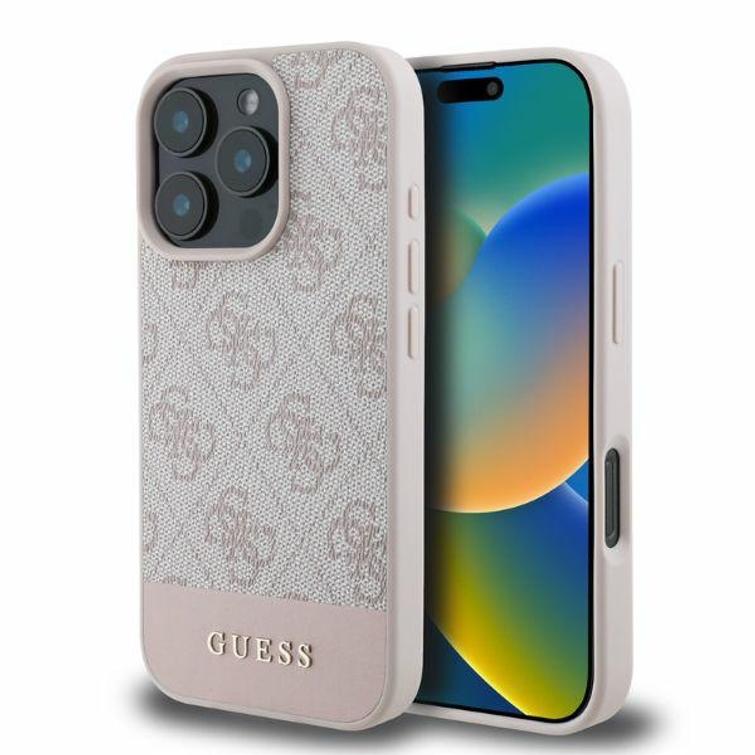 Guess iPhone 16 Pro 6,3" -puhelimen suojakuori GUHCP16LG4GLPI pinkki kovakuori 4G alaraita