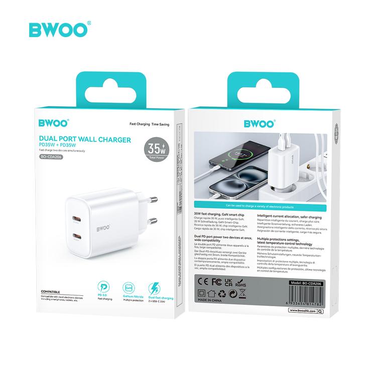 BWOO CDA206 PD 35W sein&auml;laturi 1x USB-C-portti valkoinen