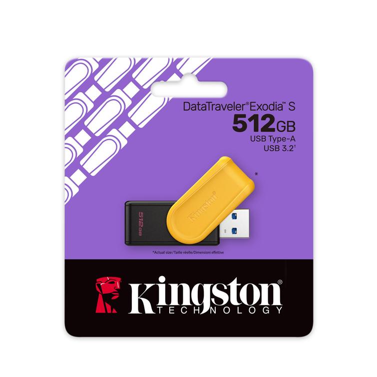 Kingston 512GB kannettava USB 3.2 Gen 1 DataTraveler Exodia S -muistitikku (musta/keltainen)