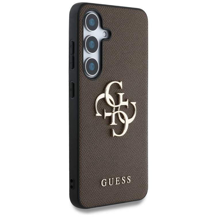 Guess HC PU Grained Big 4G and Classic Logo -suojakuori Samsung Galaxy S25:lle, ruskea