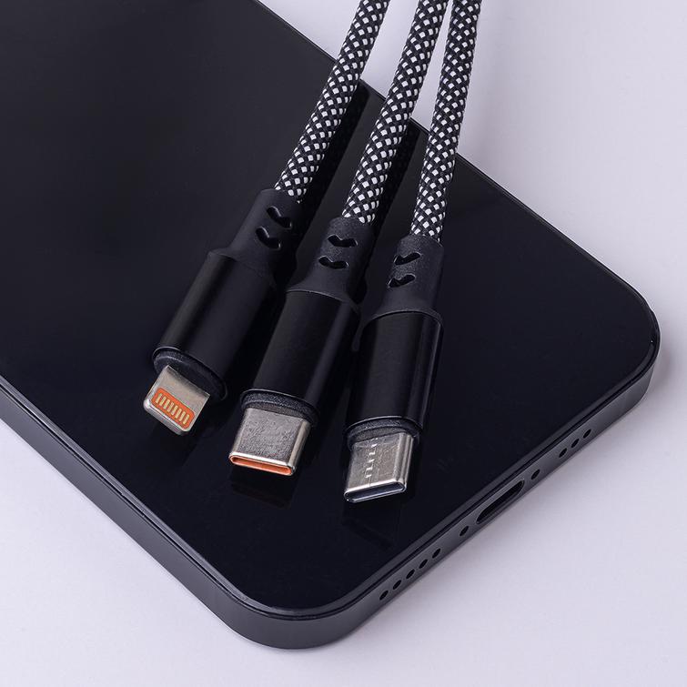 Maxlife ALLin1 -kaapeli USB + USB-C - Lightning + 2x USB-C 1,0 m 66W musta
