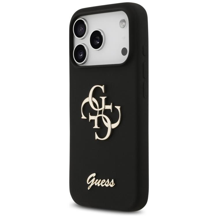 Guess Silicone Big 4G Script -suojakuori iPhone 17 Prolle, musta
