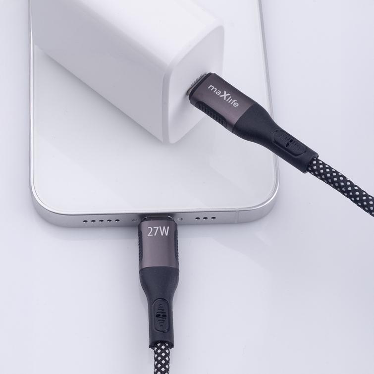 Maxlife MXUC-11 magneettikaapeli USB-C - Lightning 1,0 m 27W musta nailon