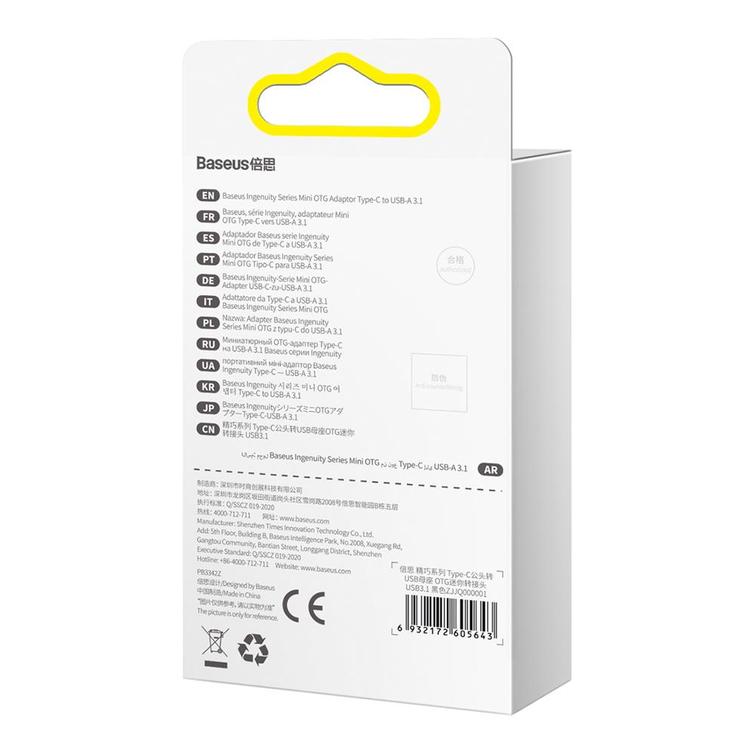 Baseus Ingenuity USB-C - USB-A 3.1 -sovitin, musta, OTG