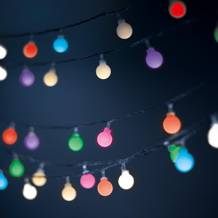 Valosarja aurinko-LED himme&auml;pallot SFB62 6,5m 30 palloa moniv&auml;rinen Forever Light