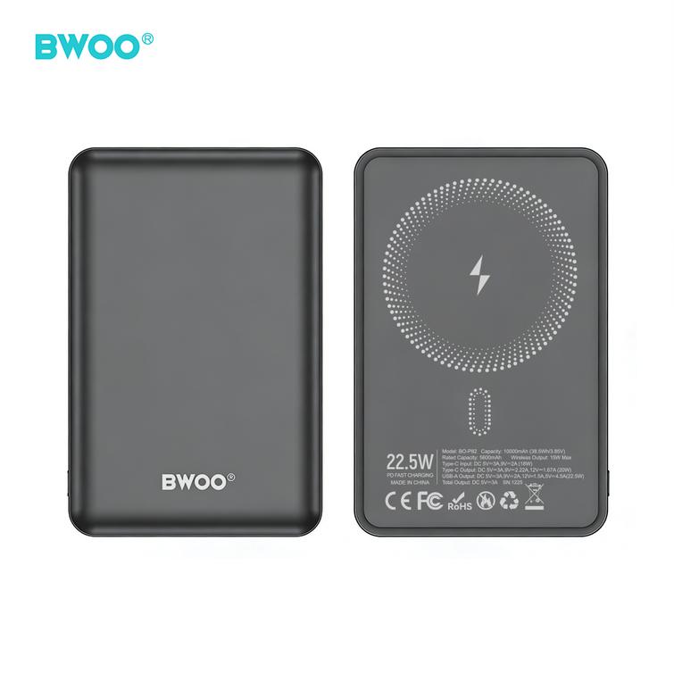 BWOO P82 BO 10000mah 15w varavirtal&auml;hde langaton lataus tummanharmaa