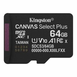 Kingstonin muistikortti 64GB SDXC Canvas Select Plus Gen3 100MB/s C10 UHS-I U1 V10