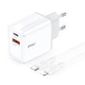 BWOO-sein&auml;laturi CDA182 QC 38W 1x USB-A + 1x USB-C USB-C C-Lightning-kaapelilla 1 m musta