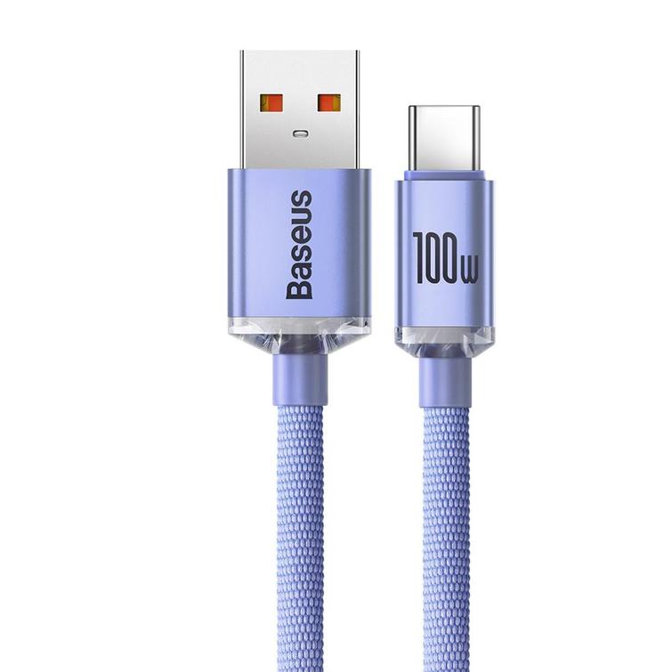Baseus-kaapeli Crystal Shine USB - USB-C 1,2 m 100W violetti