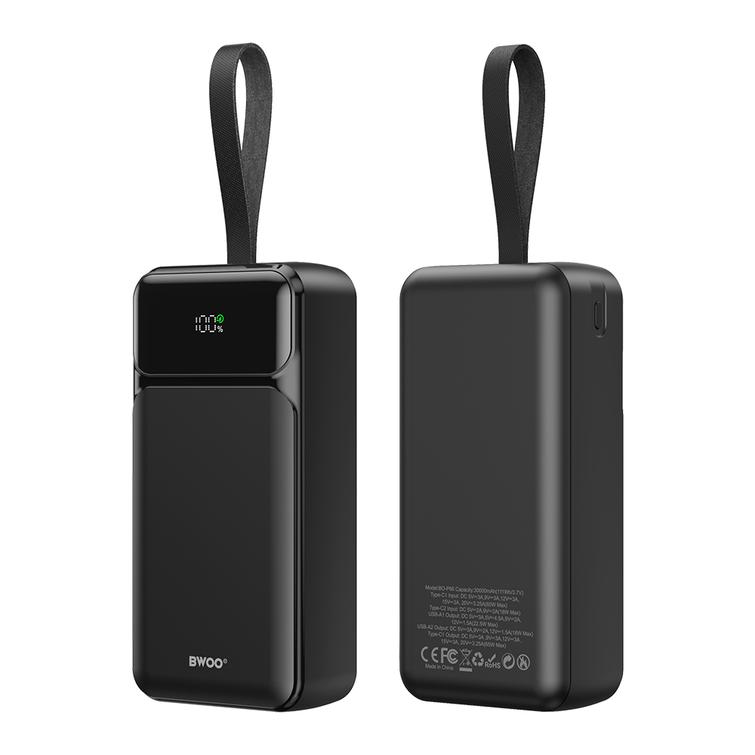 BWOO 65W varavirtal&auml;hde 30000 mAh 2x USB-A, 1x USB-C LCD-n&auml;yt&ouml;ll&auml;, musta