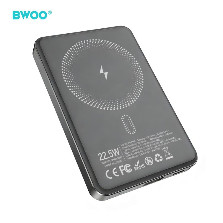 BWOO P82 BO 10000mah 15w varavirtalähde langaton lataus tummanharmaa