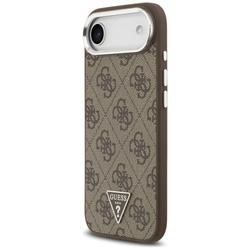 Guess Case Magsafe 4G PU-nahkakotelo kolmiologolla ja hopeisella metallisella kamerakehyksellä iPhone 17 Air Brownille