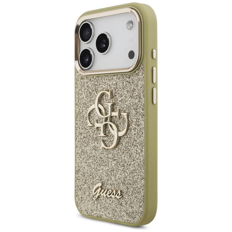 Guess Fixed Glitter Big 4G Metal Frame -suojakuori iPhone 17 Prolle, kulta