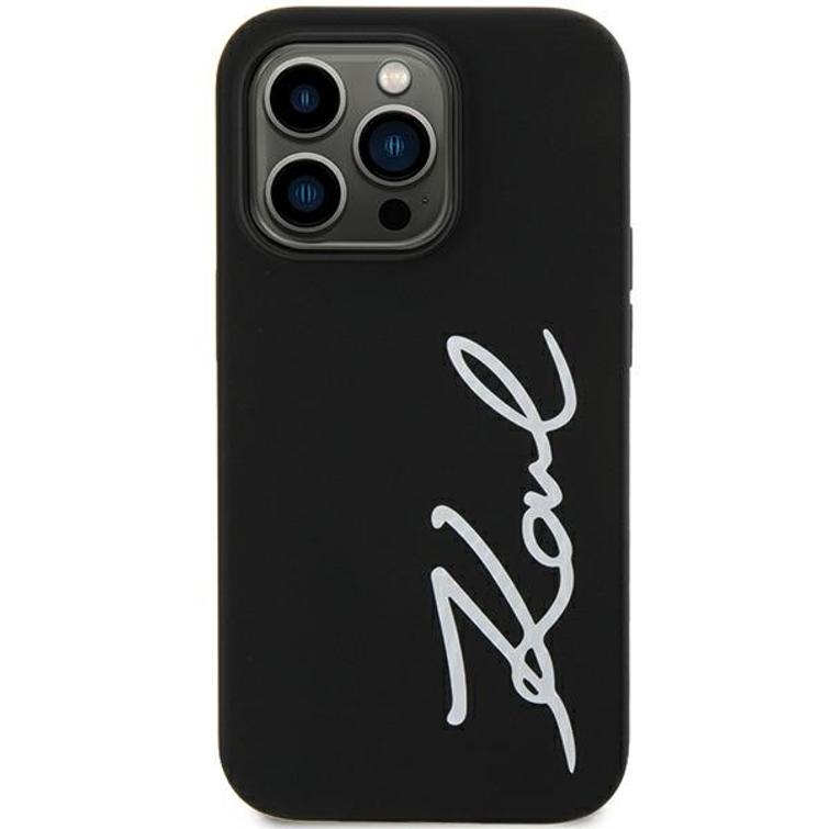Karl Lagerfeld iPhone 11 / XR -kotelo KLHCN61SKSVGK musta kovakuori Silicone Signature -mallille
