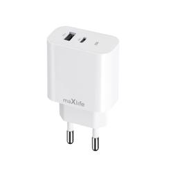 Maxlife MXTC-06-25AC PD QC laturi 1x USB-C 1x USB 25W valkoinen