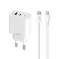 Maxlife MXTC-06-30AC PD QC laturi 1x USB-C 1x USB 30W valkoinen + USB-C - USB-C kaapeli 60W