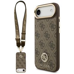 Guess 4G Strass Logo & Big Strap Metal Buttons MagSafe -kotelo iPhone Airille, ruskea