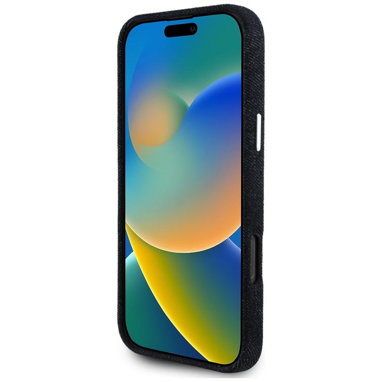 Guess HC MagSafe FW Denim -kolmiologollinen suojakuori iPhone 16 Pro Maxille, musta