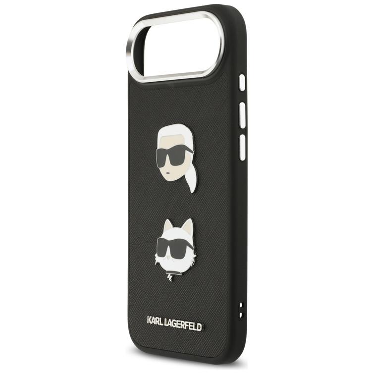 Karl Lagerfeld FW Grained Karl & Choupette Heads Pins & Logo -suojakuori iPhone Airille, musta