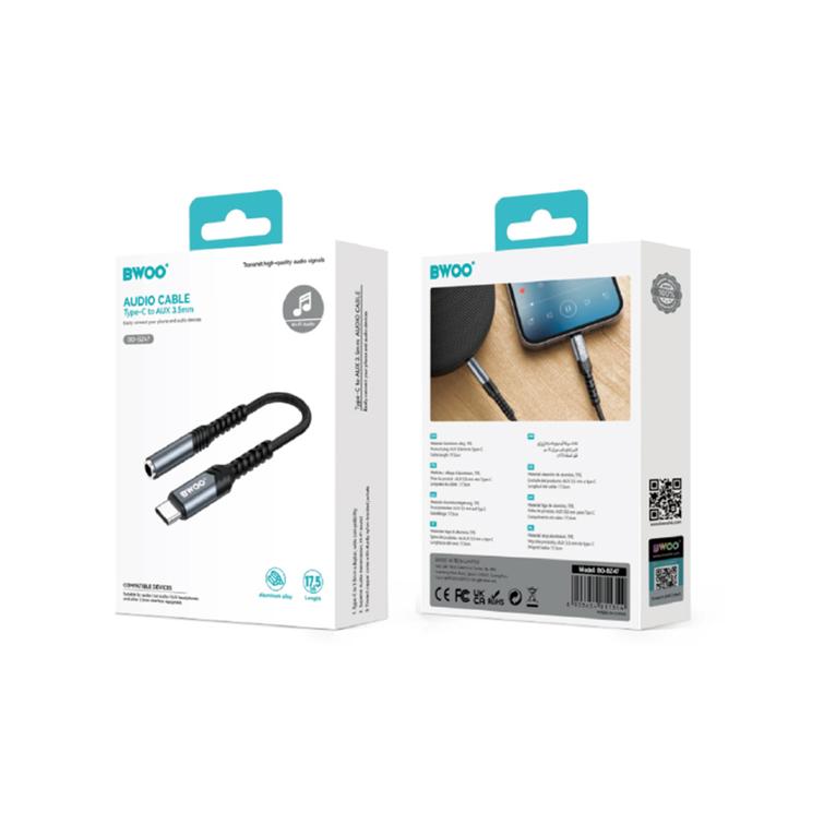 BWOO-sovitin AUX 3.5mm - USB-C musta BZ47