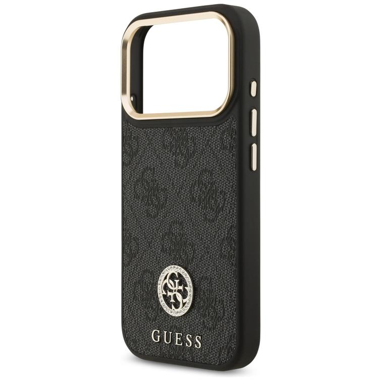 Guess 4G Strass Logo & Big Strap Metal Buttons MagSafe -kotelo iPhone 17 Prolle, musta