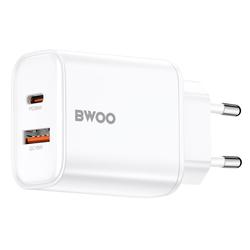 BWOO CDA207 PD 36W sein&auml;laturi 1x USB-A + USB-C -portti valkoinen