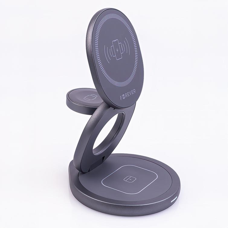Forever MAWC-200 magneettinen langaton laturi 15W harmaa 3in1
