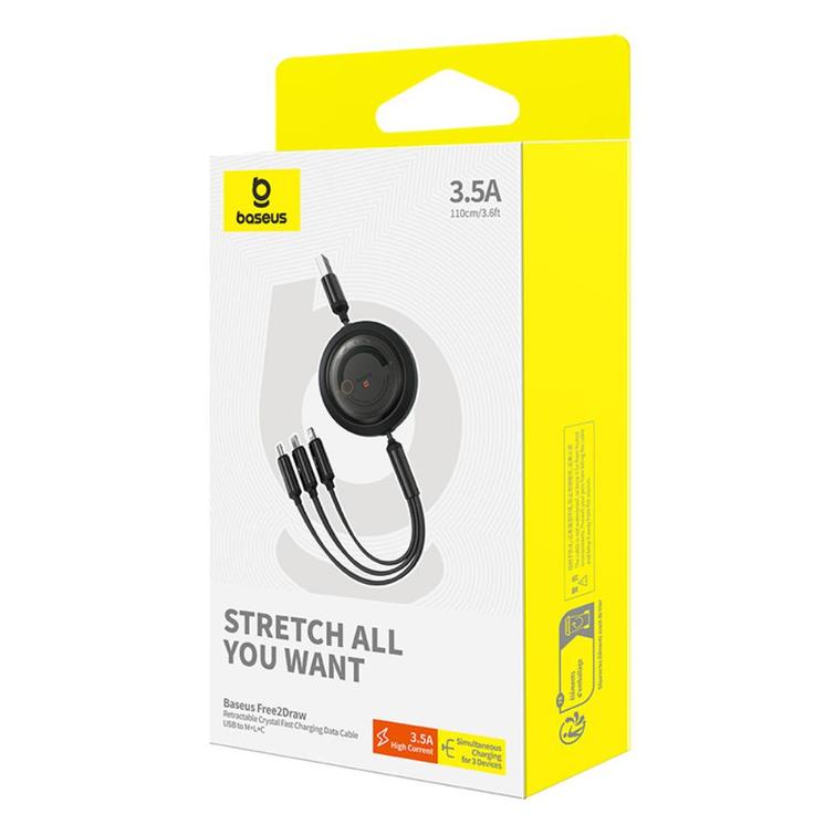 Baseus Free2Draw Sis&auml;&auml;nvedett&auml;v&auml; Crystal Pikalataus Datakaapeli USB-M+L+C 100W 1.1m Cluster Musta