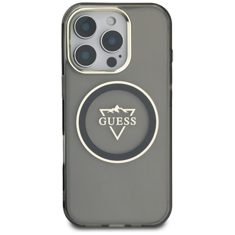 Guess Hardcase MagSafe IML Metal Mountain Logo -suojakuori iPhone 16 Pro 6,3":lle, musta