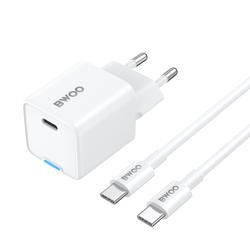 BWOO GaN PD 30W sein&auml;laturi 1x USB-C-portti 60W kaapelilla USB-C 2A valkoinen