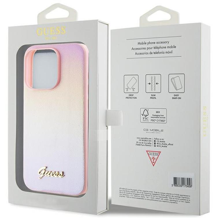 Guess iPhone 15 Pro 6,1" suojakuori GUHCP15LPSAIRSP pinkki HC PU SAFFIANO IRIDESCENT SCRIPT